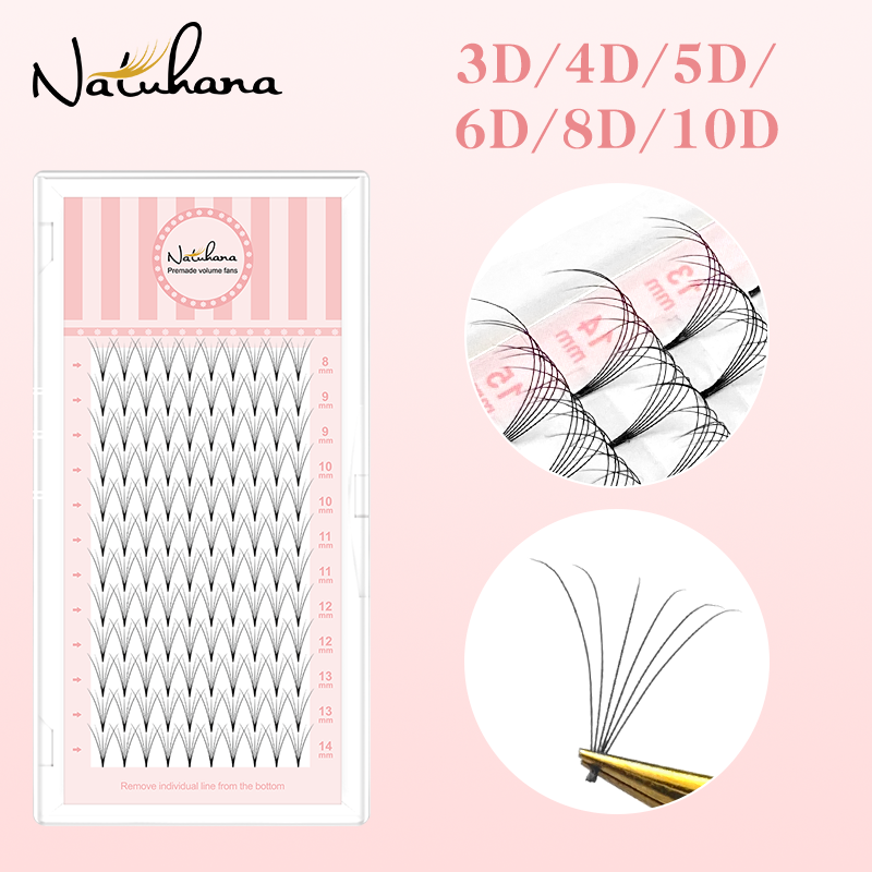 NATUHANA Short Root Lashes 3D-10D Pre Made Russian Volume Fan Extension ciglia Volume russo Premade Fans Cilios Eye Extension