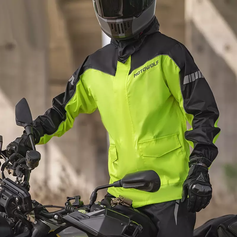 Conjunto de chubasquero para motocicleta para hombre, traje transpirable impermeable, Ligero, portátil, chaquetas divididas, pantalones reflectantes para montar al aire libre