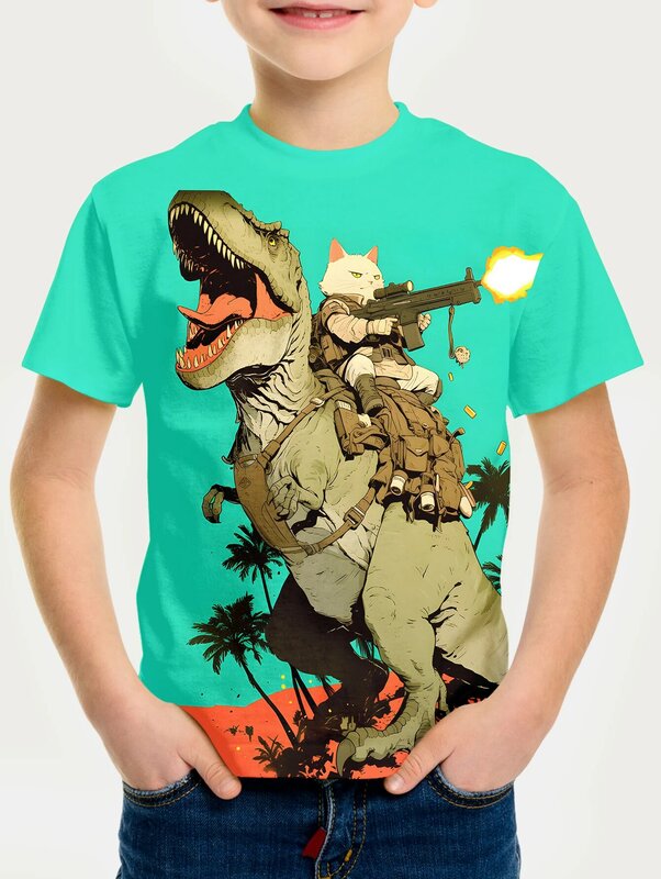 Fierce Dinosaur Graphic T Shirt for Men 3D Tyrannosaurus Printed Tee Shirts Funny Kids T-shirt Womens Clothing Cool Designs Tops