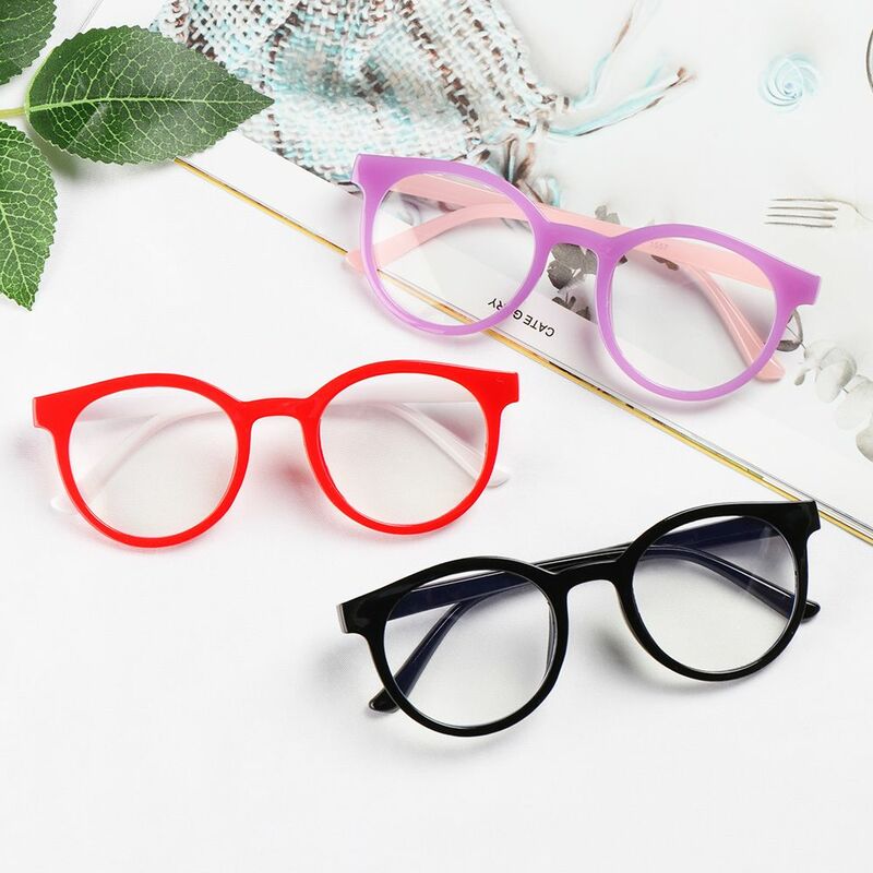 패션 소년 소녀 어린이 안경 휴대용 초경량 프레임 라운드 안경 안티 블루 라이트 컴퓨터 고글 안경 보호