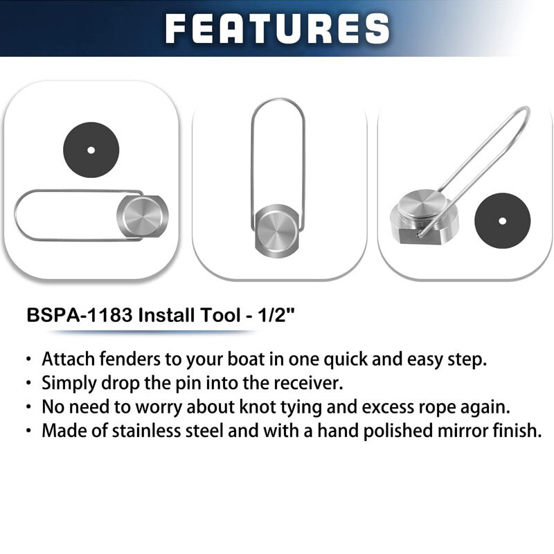 BSPA-1183 de herramientas de instalación de acero inoxidable para receptor de guardabarros de liberación rápida de 1/2 pulgadas