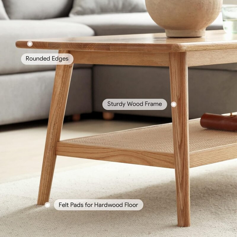 โต๊ะกาแฟหวายแบบเรียบง่าย & หรูหราเหมาะสำหรับพื้นที่ขนาดเล็กโต๊ะในห้องนั่งเล่นชั้นวางขัดมือสีธรรมชาติ