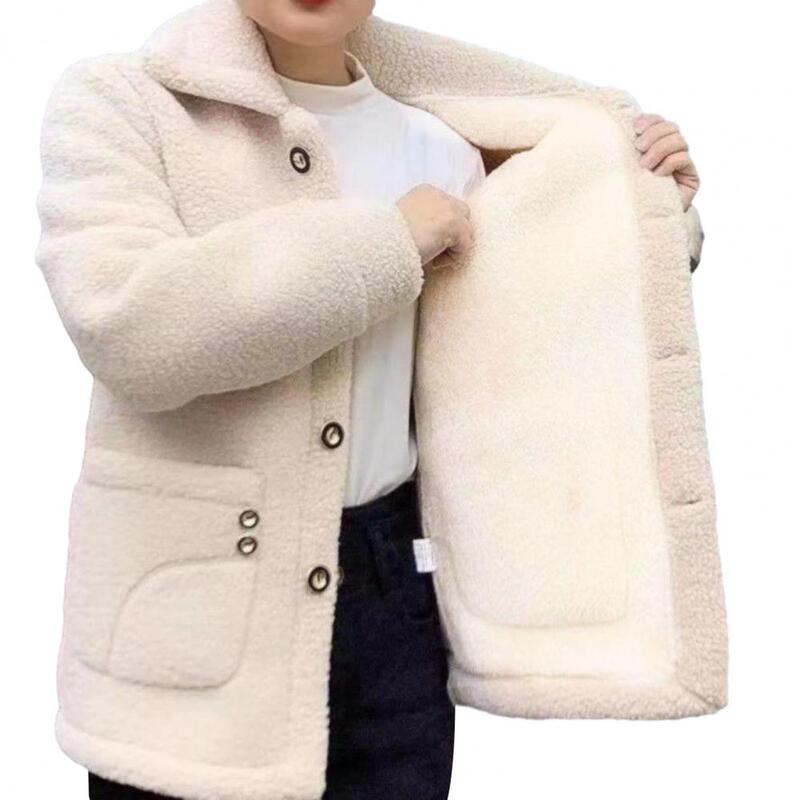 Casaco de lã de manga comprida feminino, jaqueta elegante, lapela, casacos monocromáticos, streetwear outono e inverno