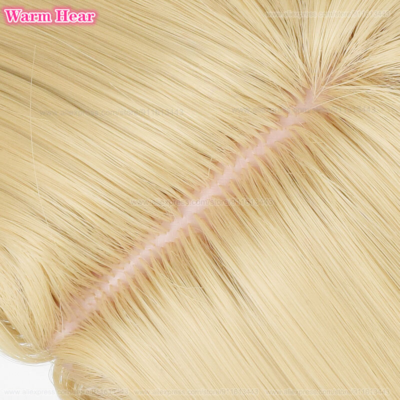 Wig Cosplay Game kualitas tinggi 40cm Wig Anime Cosplay emas panjang Wig pesta Halloween rambut tahan panas + topi Wig