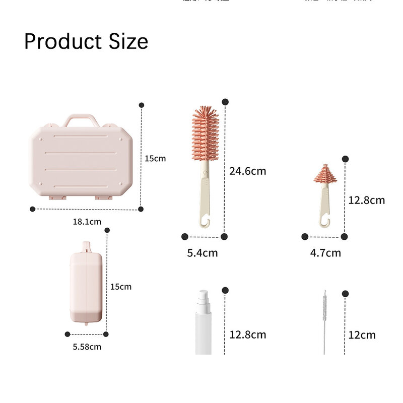 Silicone Baby Bottle Cleaner Brush, Escova de mamilo, Coleta o limpador de garrafas com os s, 6 em 1