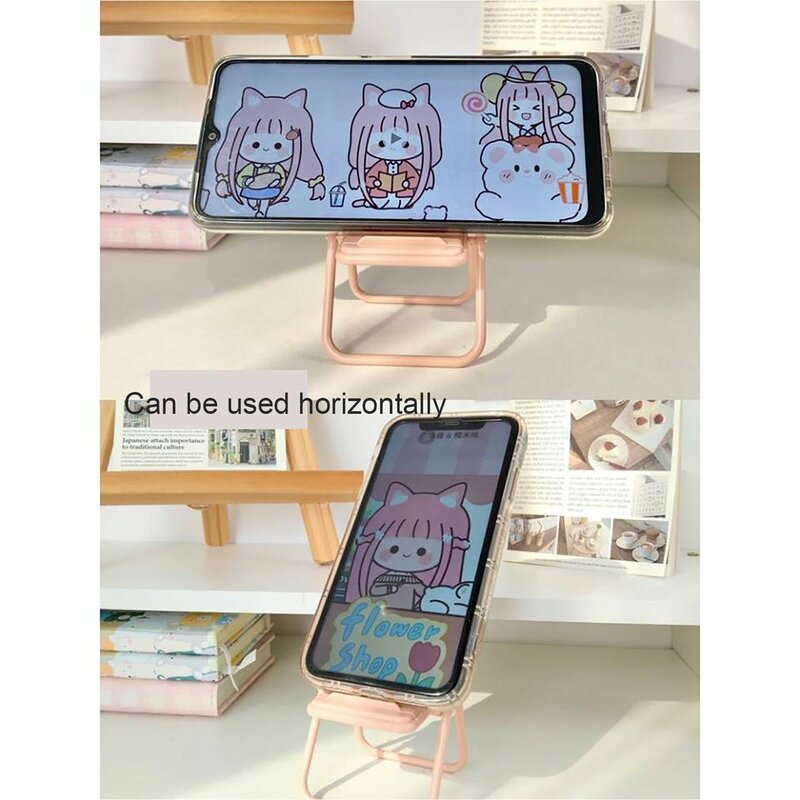 2024 New Mini Mobile Phone Stand Desktop Chair Stand Adjustable Macaron Color Stand Foldable Shrink Decoration Decoratio Bracket