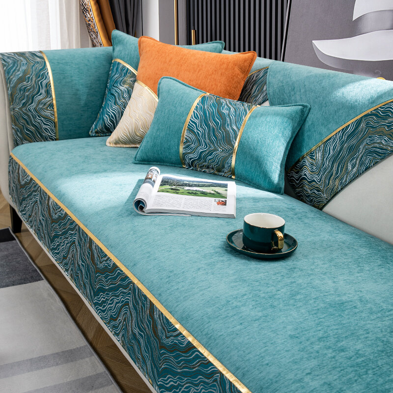 As tampas secionais luxuosas do sofá para a sala de estar 1/2/3/4 seater capa do sofá anti deslizamento toalhas genéticas com protetor do sofá da listra