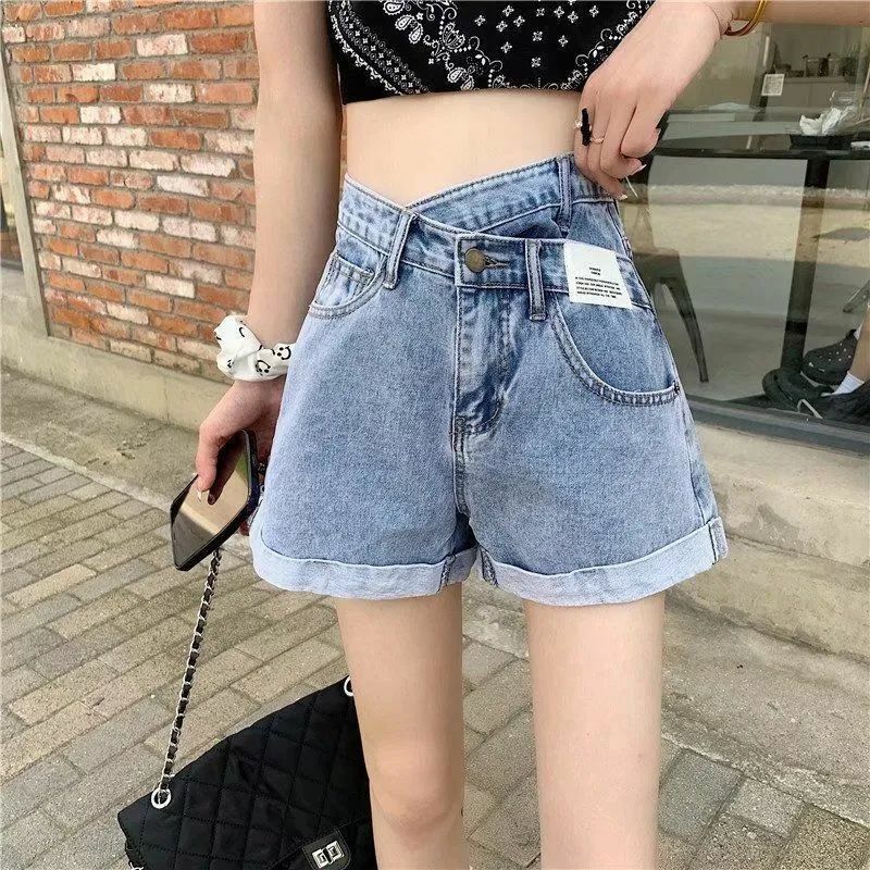 Shorts jeans soltos e emagrecedores para mulheres, tamanho grande, calças de cintura alta e perna larga, novo verão 2021