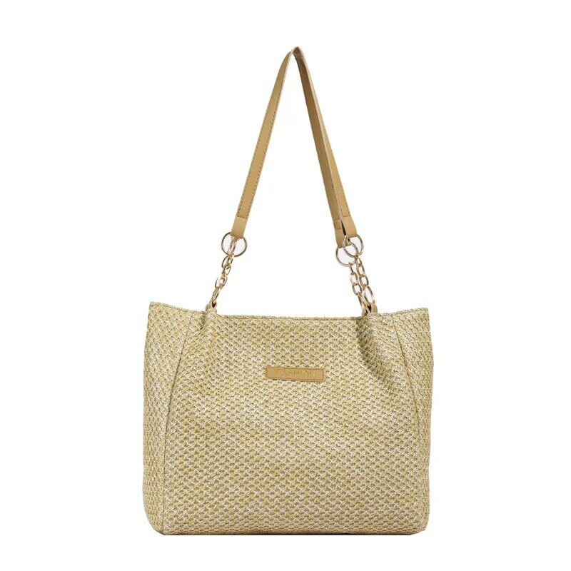 Bolsa de tecido de palha para mulheres sacolas de grande capacidade, bolsas axilas casuais, luxo e designer, bolsas de praia elegantes, 2024
