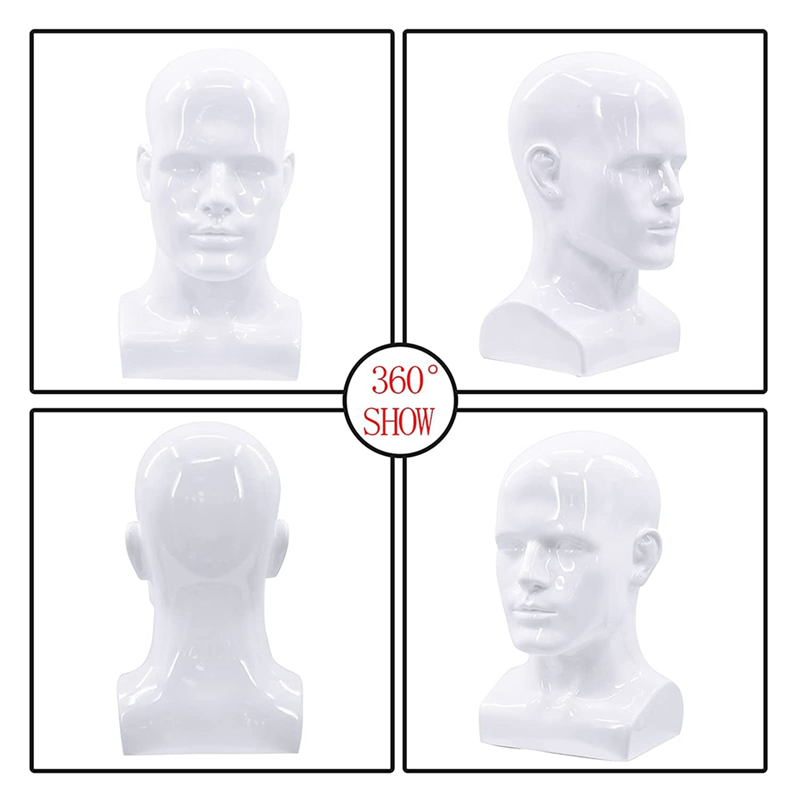 Male Mannequin Head Professional Manikin Head for Display Wigs Hats Headphone Mask (White)