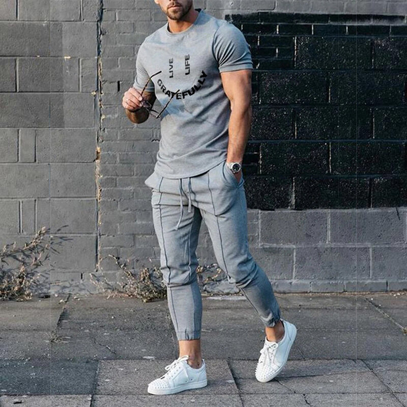 Roupas masculinas de streetwear de 2 peças, camiseta de manga curta, calças compridas, traje de treino, camiseta impressa em 3D, roupas esportivas, 2023