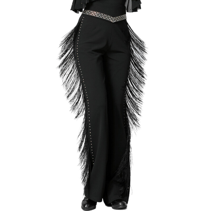 Sexy New Side Tassels Pants Set For Ladies Solid Color Wide Leg Women Pants Overalls Holiday Dance Wear Female Clothing Outfits