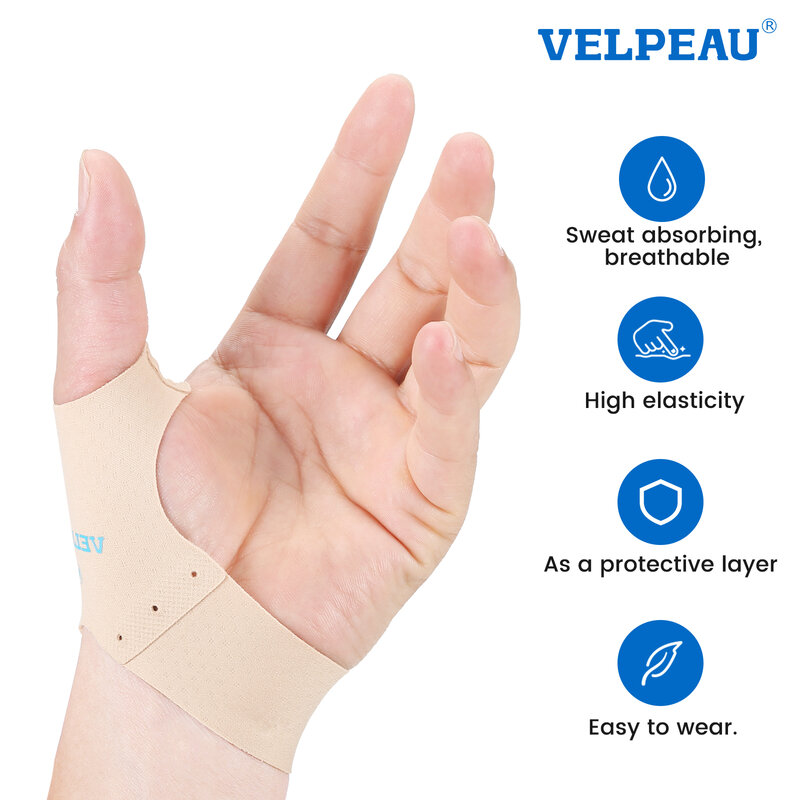 VELPEAU Elastic Thumb Sleeve Relieves Tenosynovitis Pain and Low-Intensity Support Thumb Cover Skin-Friendly and Breathable