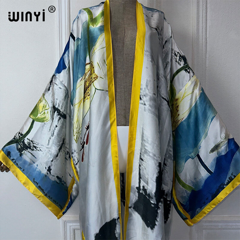 Winyi Sommer Outfit Kimono Afrika Boho Print Strand vertuschen Maxi kleid Strickjacken Strand tragen Frauen Abaya Dubai Luxus