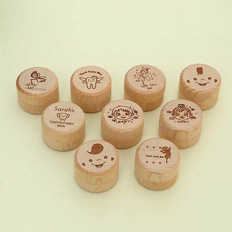 Wooden Wood Baby Tooth Box Baby Teeth Save Fetal Hair Umbilical Cord Preservation Tooth Fairy Box Souvenirs Box