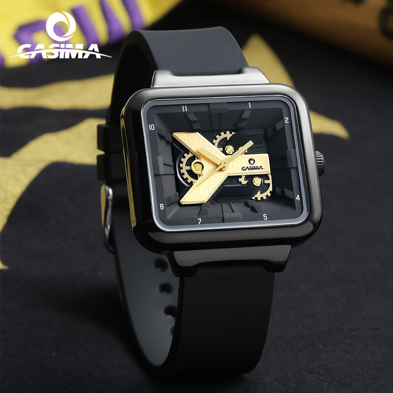 Silicone Sports Watch for Men, relógio de pulso de quartzo magnético, cronógrafo criativo, mostrador quadrado, relógio impermeável, ponteiro fashion