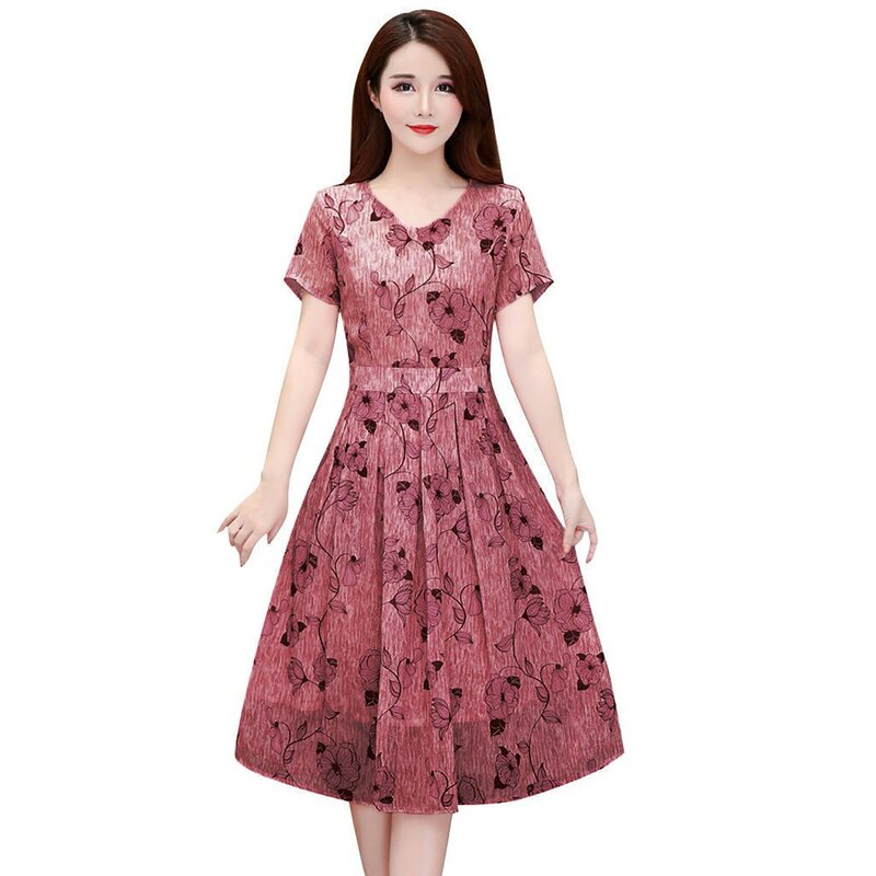 Elegancki kwiatowy sukienka z dekoltem w szpic damska letnia krótka sukienka z rękawami moda Vintage linia wąska sukienka plisowana