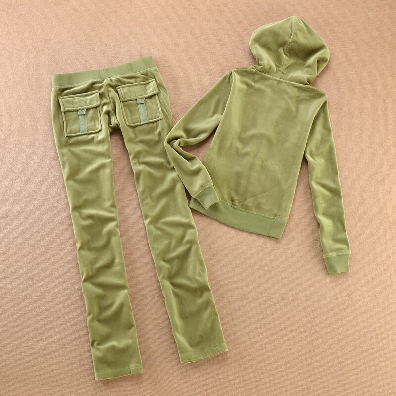 여성용 벨벳 운동복, 재킷 및 바지 세트, 2 종 세트, 2024 용수철 가을