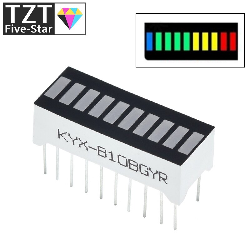 TZT-Barra de luz LED de segmento digital de 10 rejillas, súper brillante, 2 rojas, amarillas 3, 4 verdes, 1 Tubo plano de luz azul, B10BRYGB