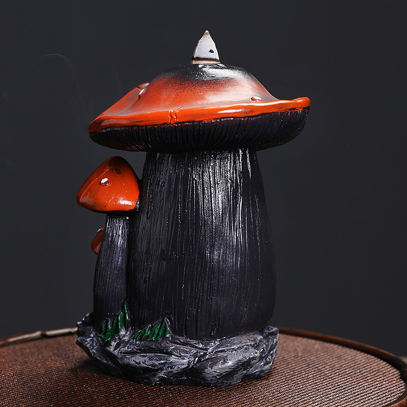 Mushroom House Type Waterfall Backflow Incense Burner, Handmade Resin Incense Holder For Home Relaxation