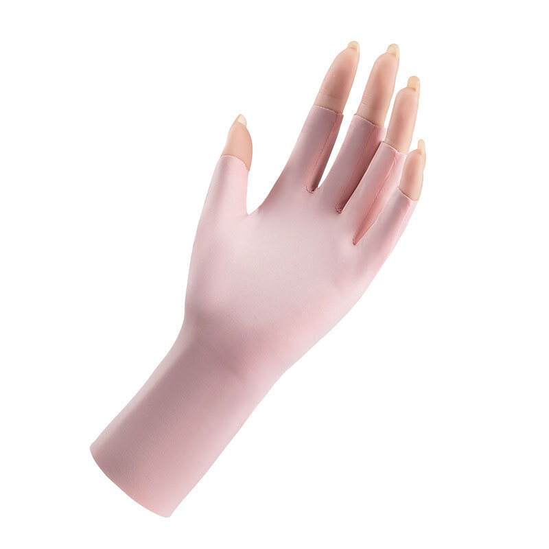 ฤดูร้อนน้ำแข็งผ้าไหมถุงมือครึ่งนิ้วมือผู้หญิงบาง Breathable ถุงมือครึ่งนิ้วขี่กลางแจ้งถุงมือขับรถครีมกันแดด Mittens