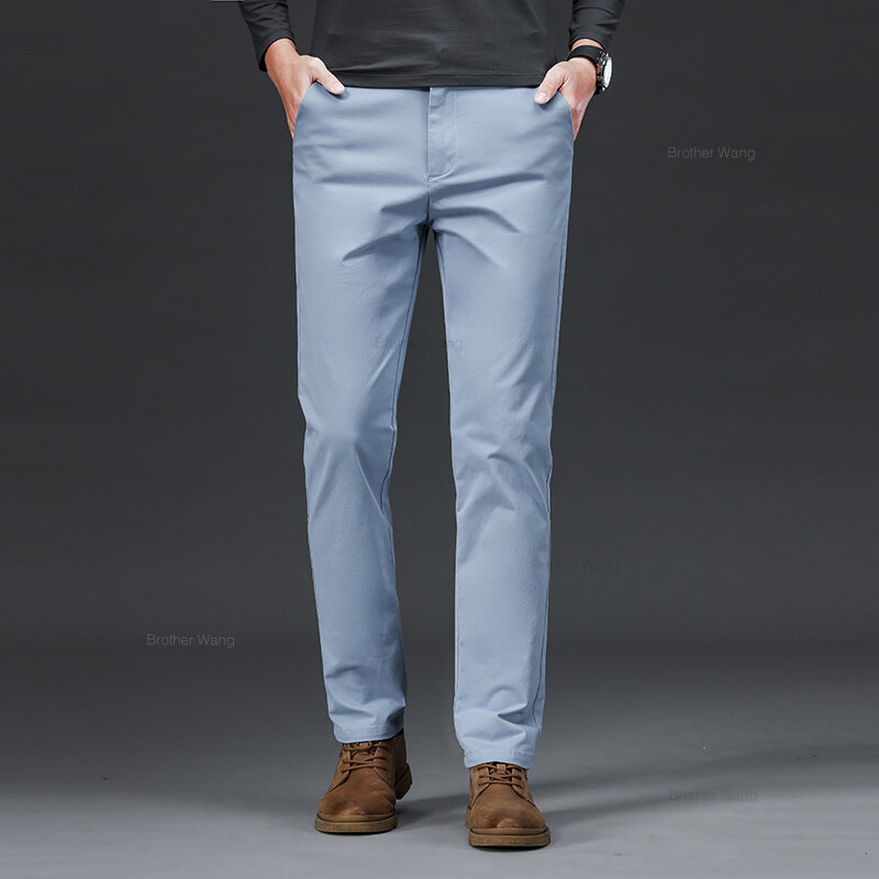 9 kolorów męskie bawełniane spodnie casualowe elastyczna talia szczupła prosta jednolity kolor spodnie biznesowe cztery pory roku markowe odzież męska