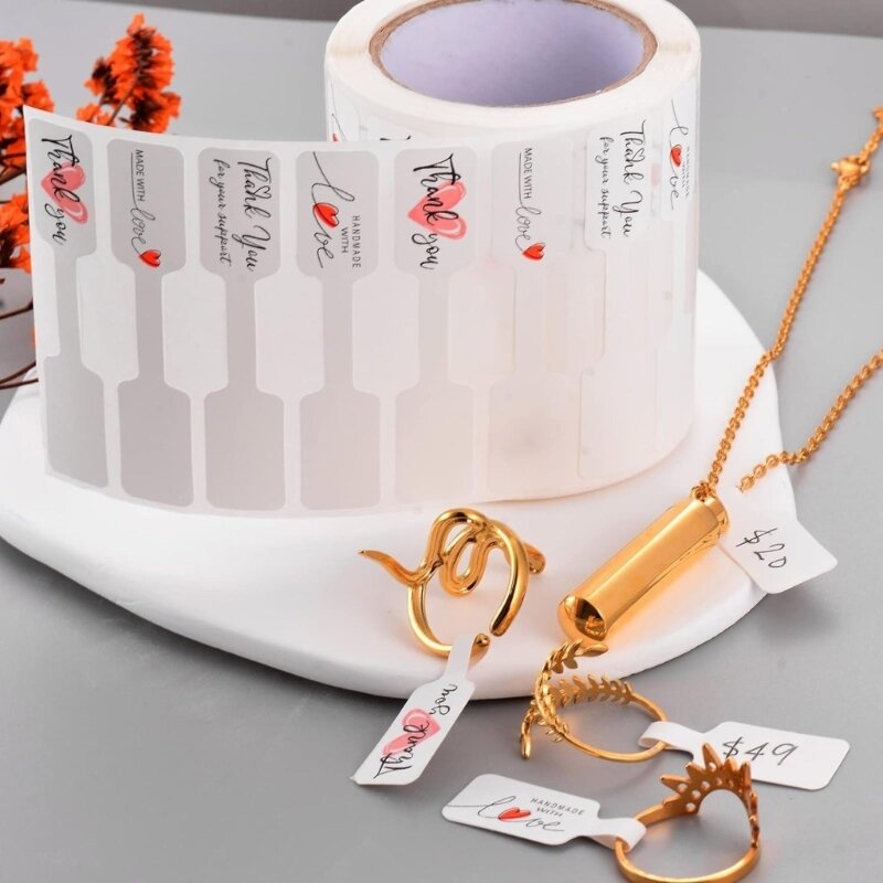 Pacote etiquetas joias, etiquetas adesivas delicadas resistentes a rasgos para joalherias, mercados artesanato