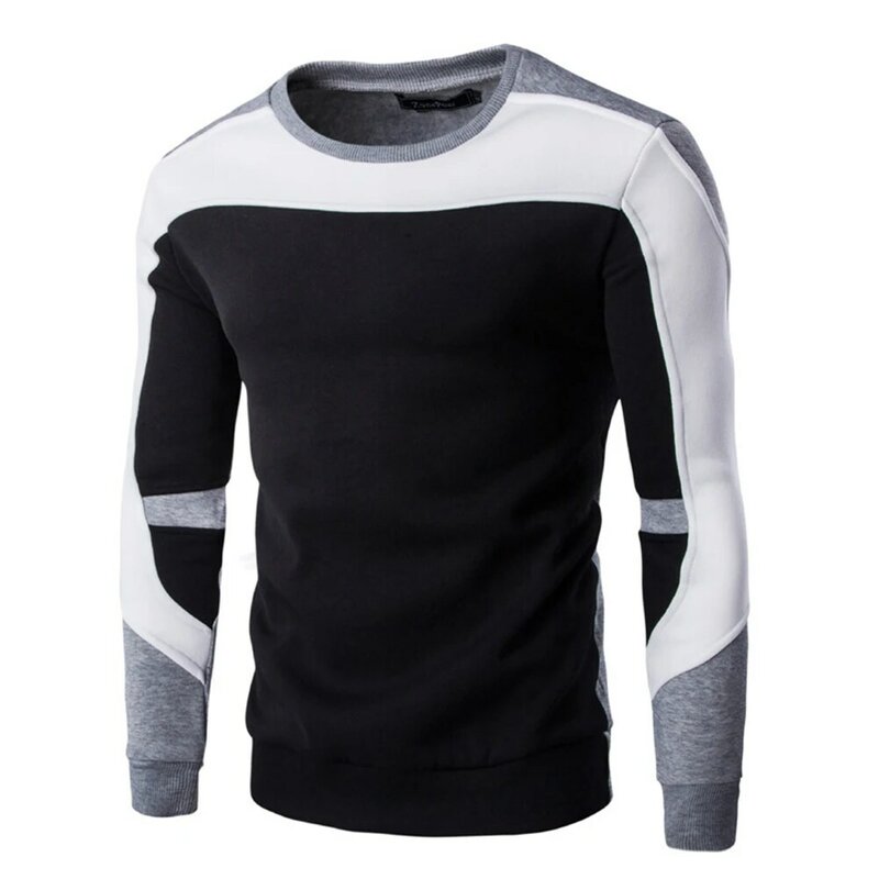 Color Block bluza bluza męska z wycięciem pod szyją w stylu Casual bluza z długim rękawem odpowiednia na sezon wiosenno-jesienno-zimowy