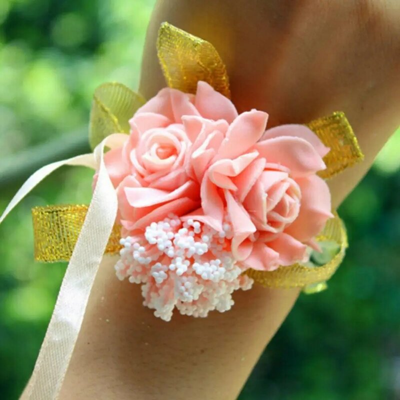 Yarn Foam Rose Flowers Bridesmaid Wrist Corsage Wedding Party Ribbon Bracelet Bridal Wrist Corsage