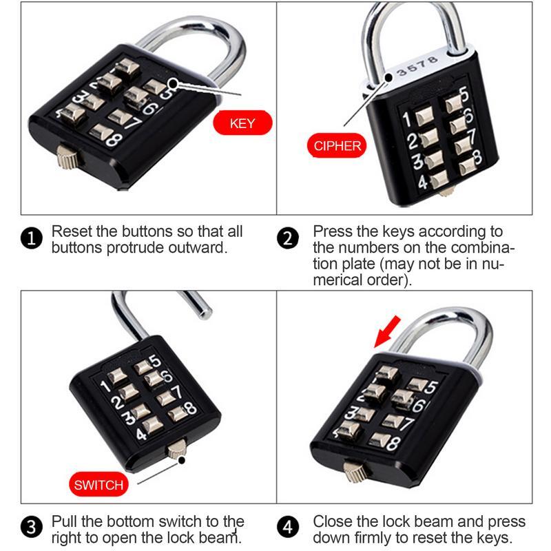 Combinação de Segurança Cadeado com Código Digital, Escola Locker, Lock for Toolbox, Sports Locker, Fence Lock, 8 Dígitos, 10 Dígitos