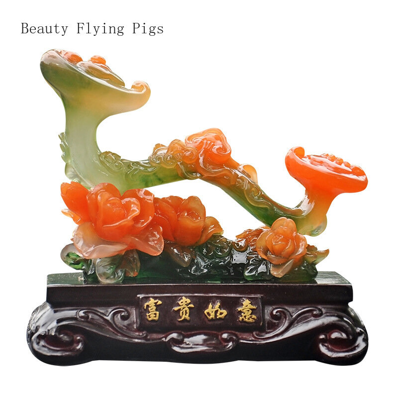 1 buah Resin harta karun giok Ruyi dekorasi Otomotif Aksesoris Interior Rumah Dekorasi Resin kerajinan Feng Shui ornamen