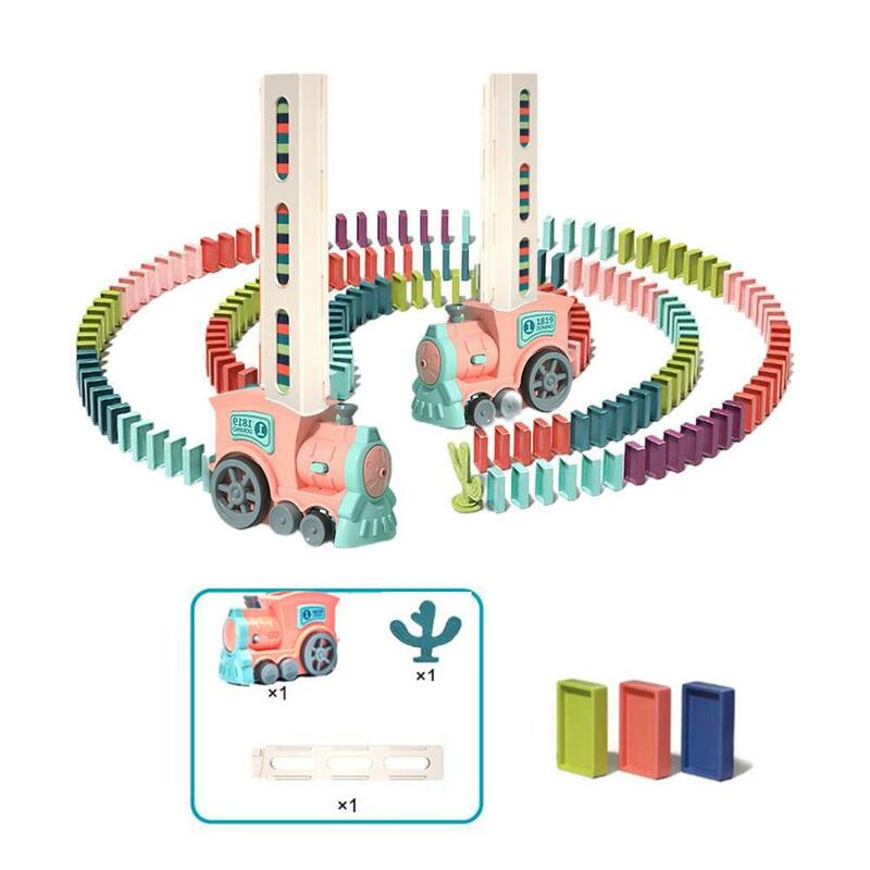 Minitrenes de dominó transparentes para niños, juego de bloques de ladrillo de liberación automática, juguetes educativos, regalo, 2 colores, U5Z6