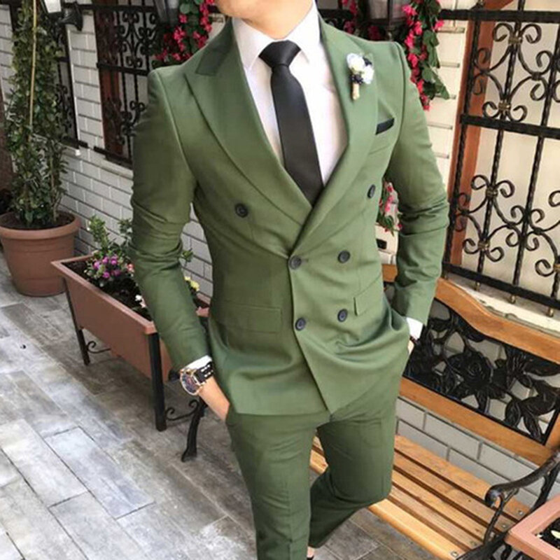 Costume Hommes Smoking Jacket Pants Suits for Men 2 Piece Formal Party Tuxedo Dress Double Breasted Men Suits For Wedding Groom