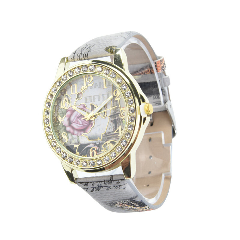 ساعة كوارتز مستديرة الشكل باللون الوردي للنساء ، حزام من الجلد ، ساعات عصرية للسيدات ، ساعة بتصميم