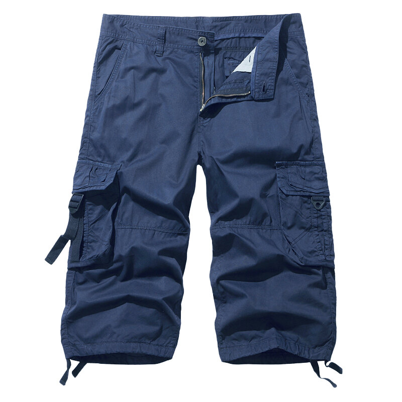 Nuovi pantaloncini Cargo larghi di grandi dimensioni pantaloncini Casual tattici da uomo in cotone pantaloncini militari Patchwork di colore solido lunghezza al ginocchio bianca