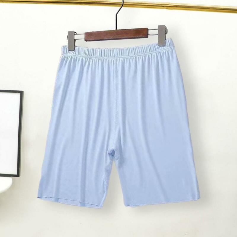 Men Men Pajama Shorts Elastic Waist Soft Breathable Knee Length Thin Comfortable Silky Solid Color Stretch Men Homewear Pants
