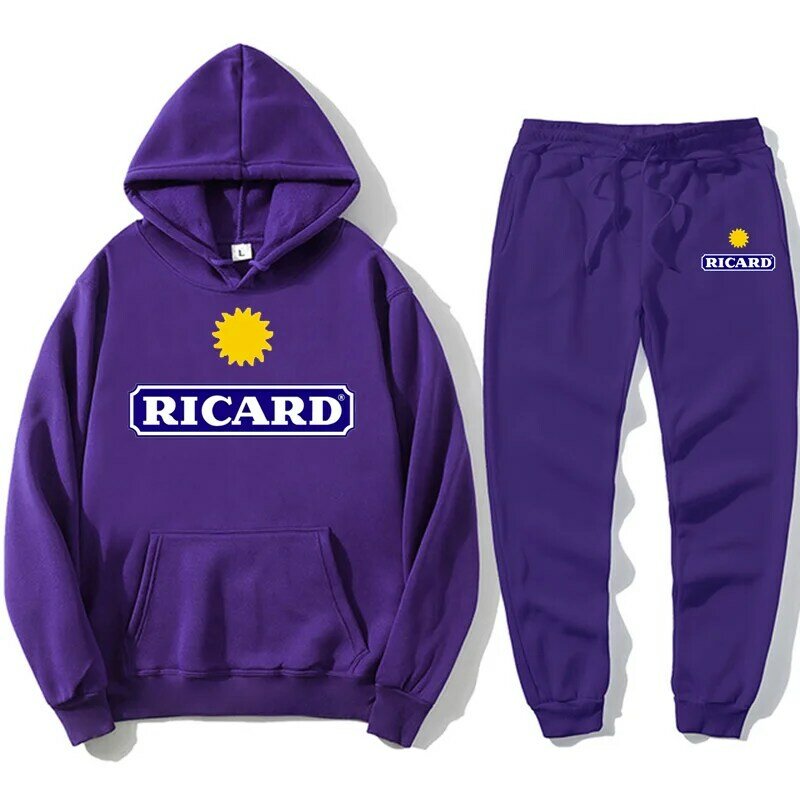 RICARD Brand 2 Pieces Sets Tracksuit  Men Hooded Sweatshirt+pants Pullover Hoodie Sportwear Suit Ropa Hombre Men Clothes