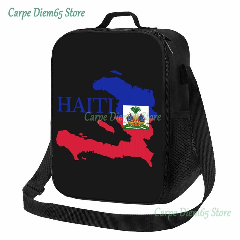Custom Haiti Map Flag Lunch Bag Women Thermal Cooler Insulated Lunch Boxes for Student School