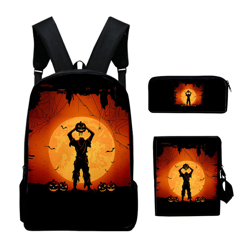 Classic Popular Funny Halloween 3D Print 3pcs/Set pupil School Bags Laptop Daypack Backpack Inclined shoulder bag Pencil Case