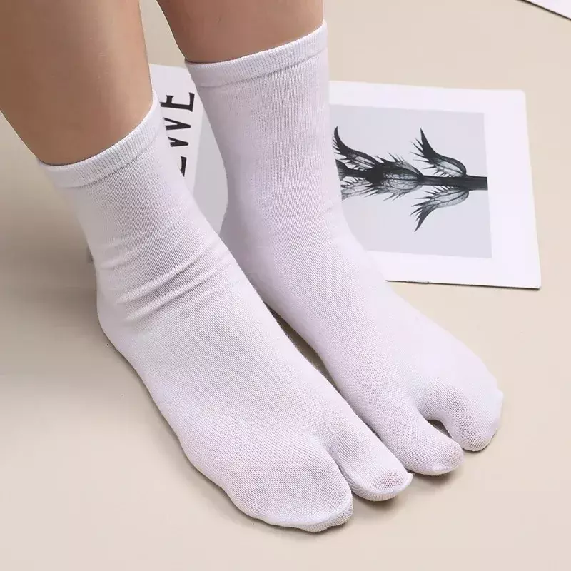 Japanese Unisex Summer Fiber Two Finger Socks Flip Flop Sandal Split Toe Tabi Ninja Geta Socks Deodorant Breathable Long Sock