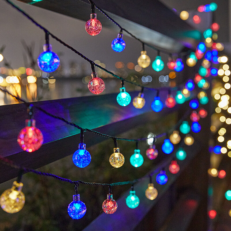 Impermeável Solar Crystal Ball LED String Lights, guirlandas de fadas, festa de Natal, decoração ao ar livre, 8 modos