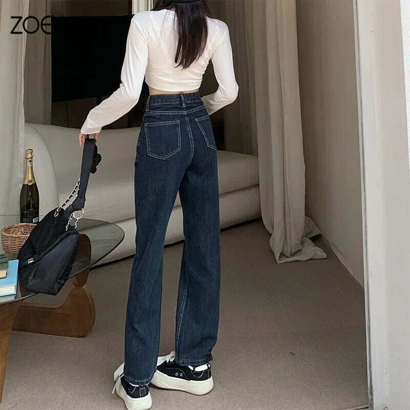 Zoenova Maillard Mode Damen Jeans Frühling lässig y2k hohe Taille weites Bein Hosen lose gerade vielseitige Jeans hose