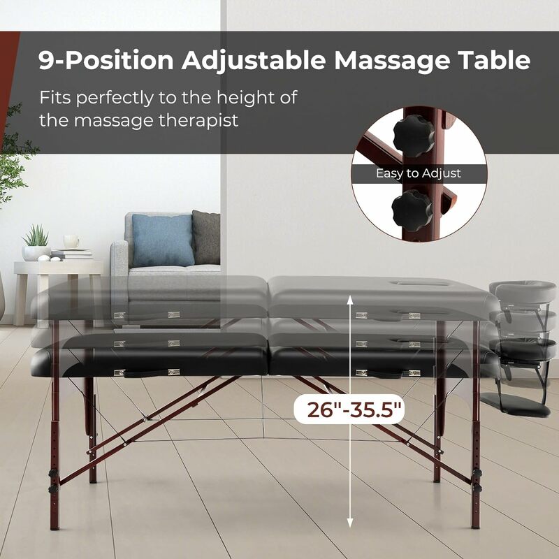 Mesa de massagem portátil com espuma Premium e pernas de madeira faia, cama dobrável Lash, Professional Spa Salon, caso de beleza, 84"