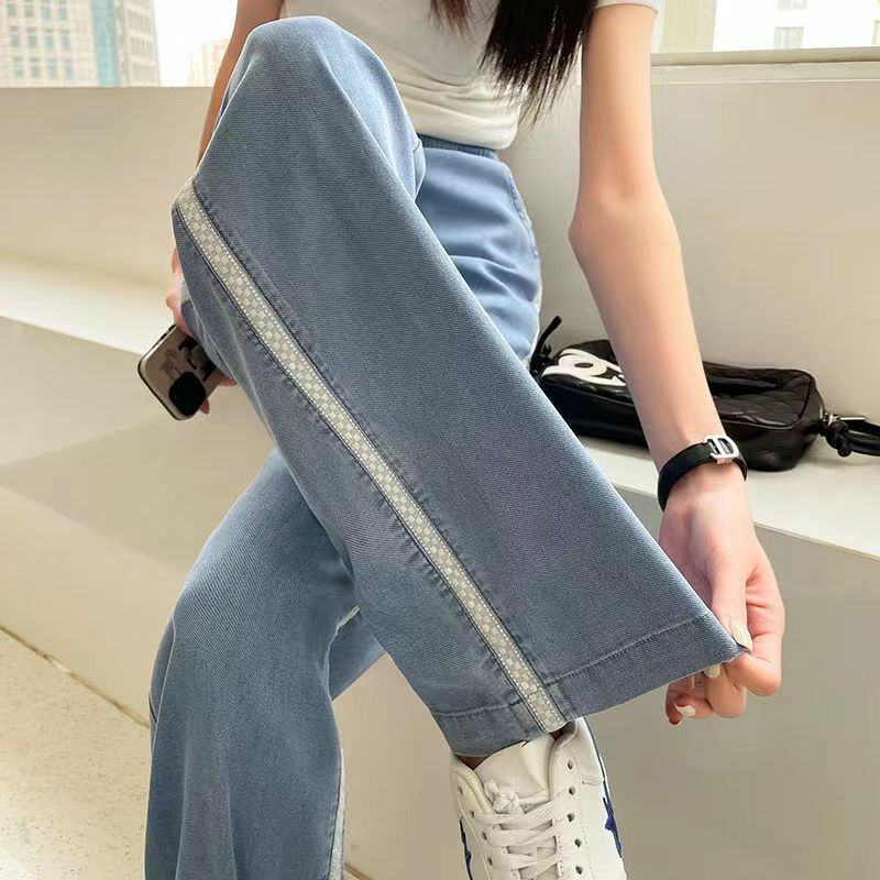 Women's Jeans New High Waist Pants Design Contrast Color Straight Jeans Y2k Trousers Korean Style Loose Casual High Waist Jeans