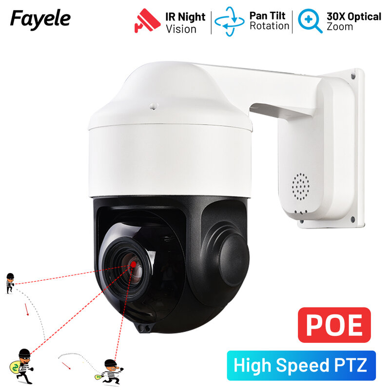 Câmera PTZ cúpula de alta velocidade, segurança CCTV, zoom 30X, rastreamento automático humanóide, longa distância ao ar livre, POE, 5MP, IP, P2P, IR, 200m