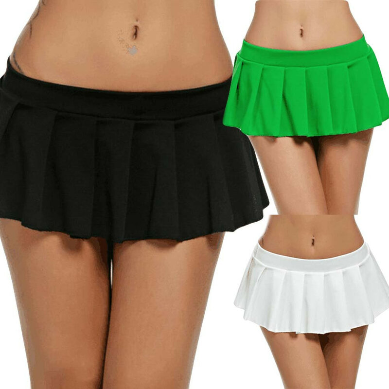 Womens Fashion Club Low-Waisted Sexy Candy Color Short Mini Skirt Women Micro Night Clubwear Pleated Skirt S-XXL