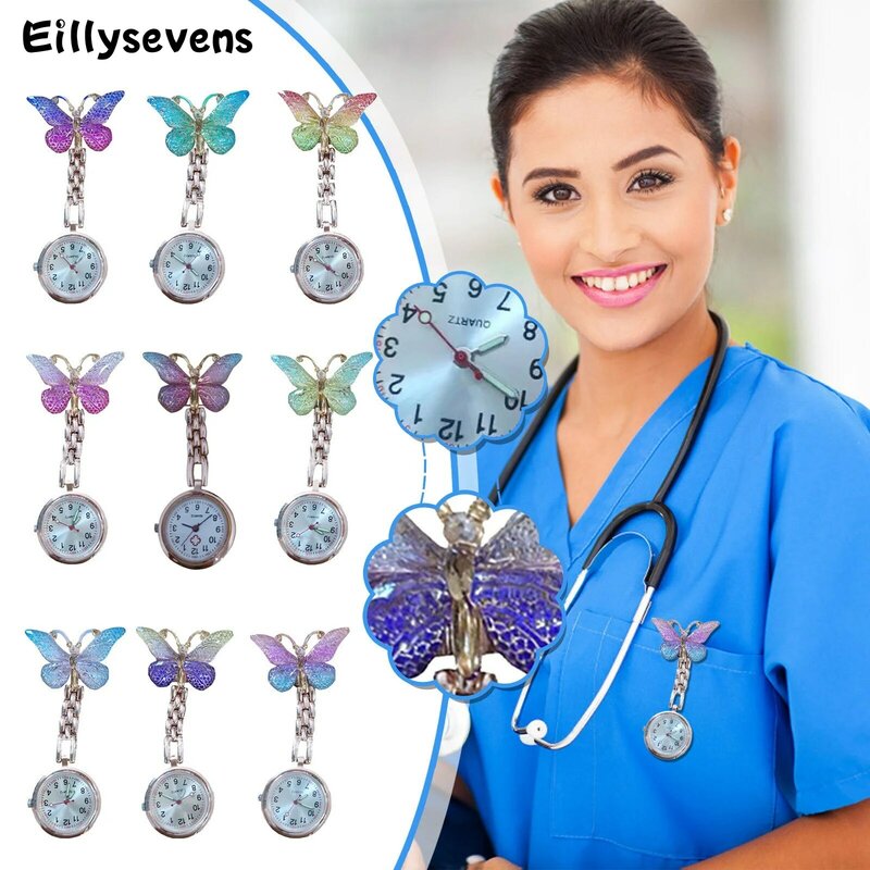 Butterfly Silicone Nurse Watch Medical Pocket Watches for Men and Women Gift Watch Pocket Hanging Fob Watches for Nurse