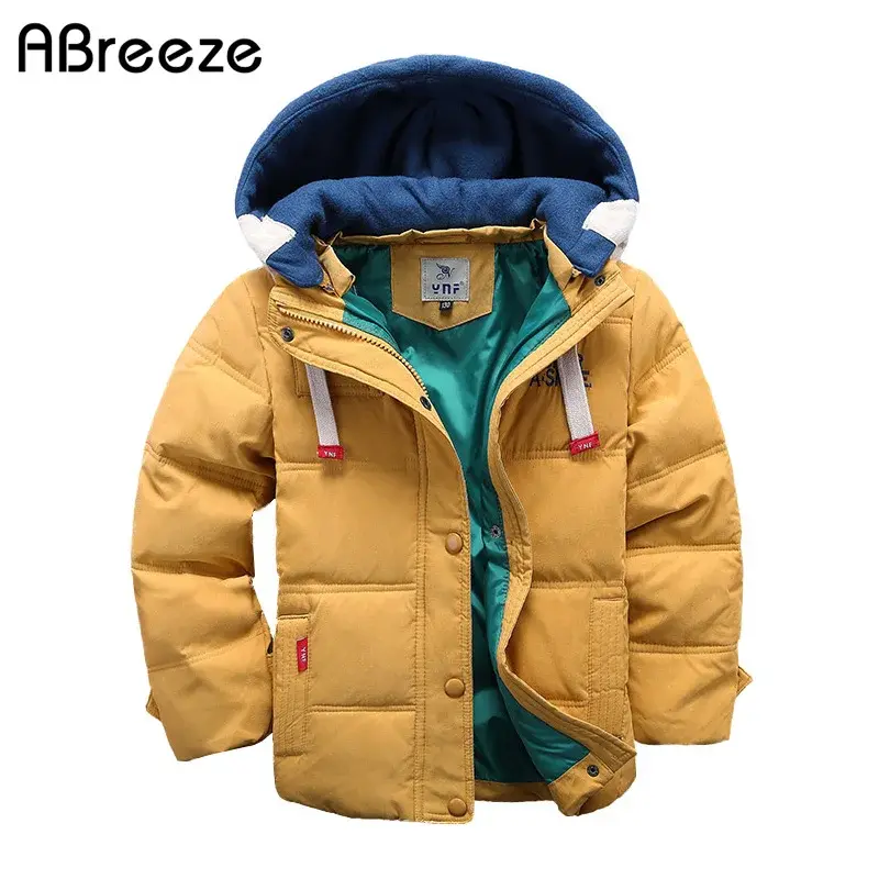 Abreeze-Jaqueta infantil casual com capuz quente, parkas, casacos sólidos, casacos infantis, meninos, 4-10t, inverno