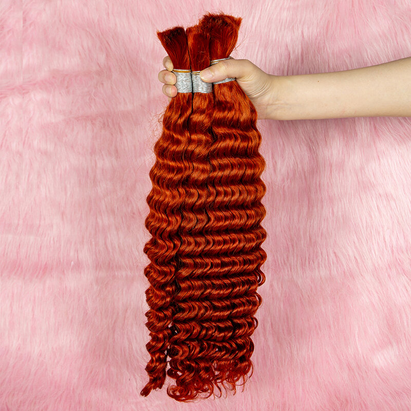 Ekstensi rambut massal dalam keriting bergelombang warna jahe ekstensi rambut Virgin tenun untuk Salon rambut