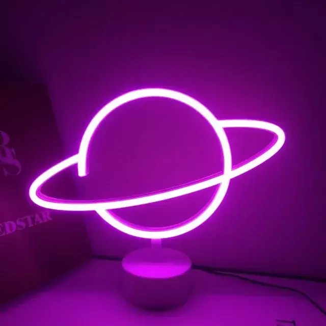 Lámpara de neón LED elíptica con forma de Planeta, señal de tierra, luz de neón con batería, luz de pared decorativa para el hogar, iluminación de habitación de fiesta de navidad